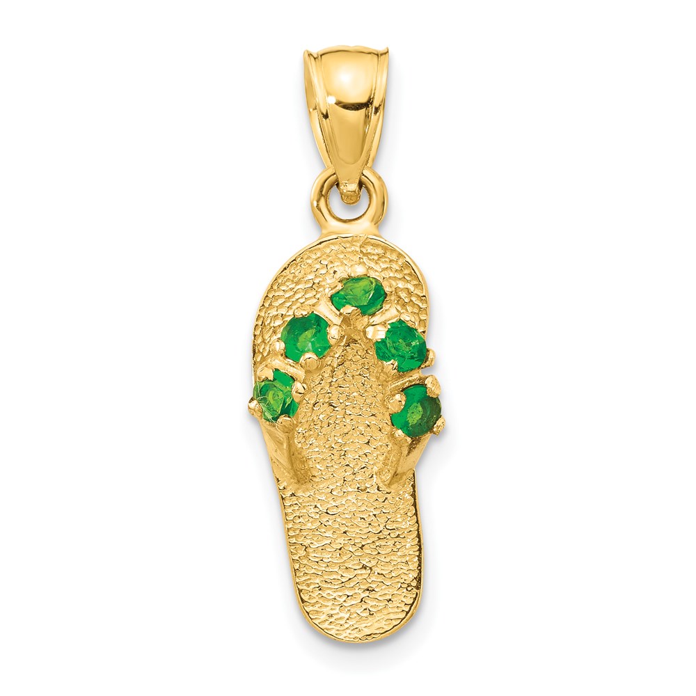 D3425.jpg 14k 3-D May/Green CZ Birthstone Flip Flop Pendant - Image 1