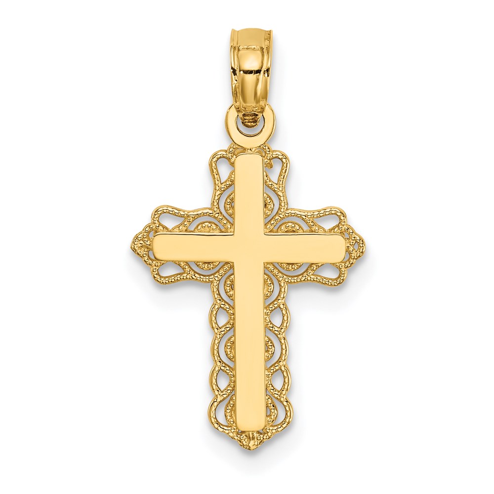 D3501.jpg 14k Budded Cross with Lacey Trim Charm - Image 1