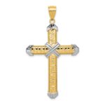 14K and White Rhodium Greek Key -X- Center Cross Pendant