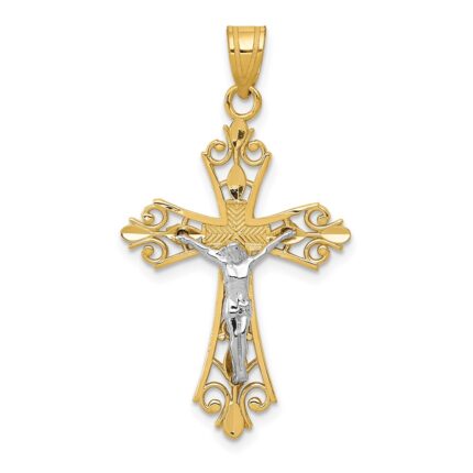 14K Two-tone Crucifix Pendant