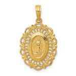 14k Polished and Satin Solid Miraculous Medal Scalloped Edge Oval Pendant