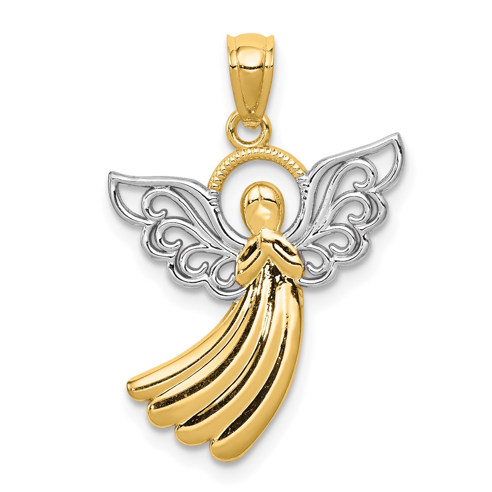 D3722.jpg 14k and White Rhodium Filigree Angel Pendant - Image 1