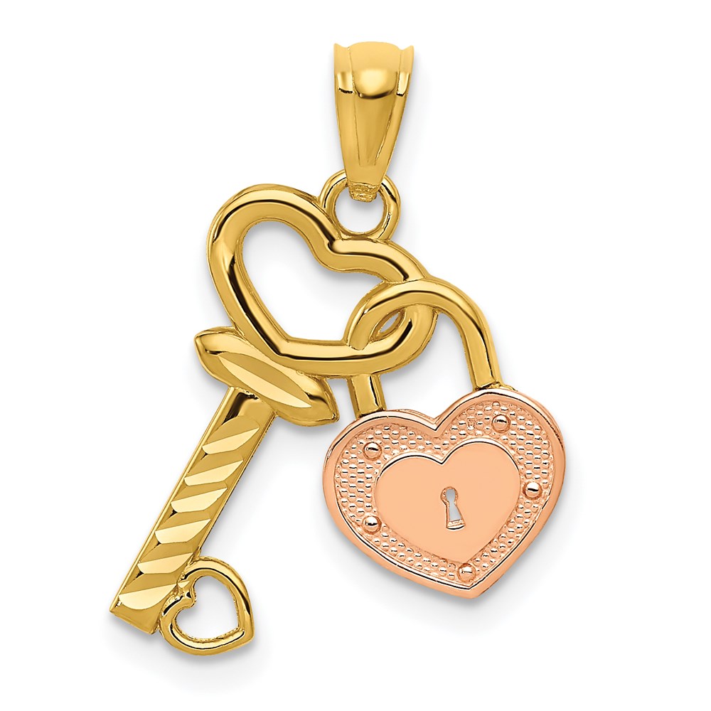 D3849.jpg 14k Two-tone Heart Lock and Key Pendant - Image 1