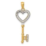 14K and White Rhodium Polished Heart Key Charm
