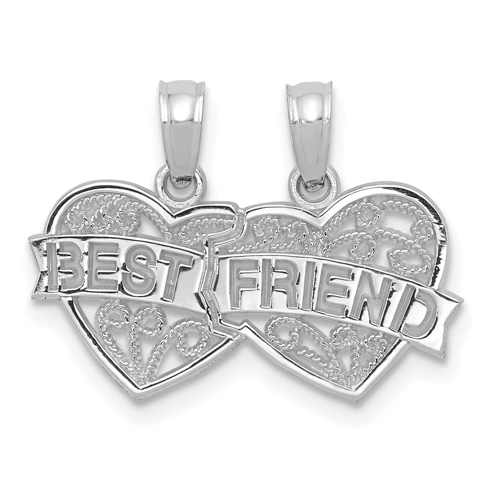 D3891W.jpg 14K White Gold BEST FRIEND 2-Piece Break-apart Double Hearts Pendant - Image 1