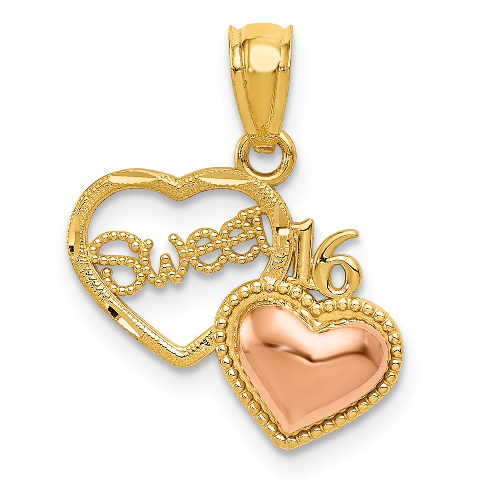 D3915.jpg 14k Two-tone SWEET 16 Heart Pendant - Image 1