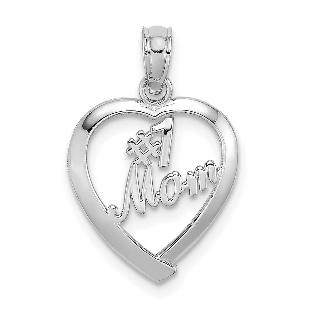 D3943W.jpg 14K White Gold #1 MOM in Heart Pendant - Image 1