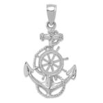 14K White Gold Anchor and Ships Wheel with Rope Pendant
