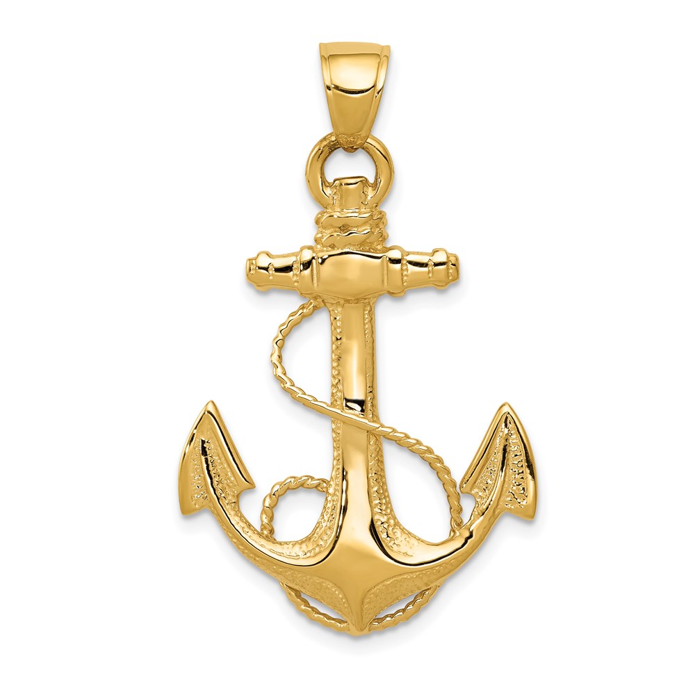 D4165.jpg 14K Large 2-D Anchor with Rope Pendant - Image 1