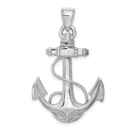 14K White Gold Large Anchor with Rope Pendant