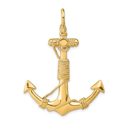 14K Large 3-D Solid Anchor with Wrapped Rope Pendant