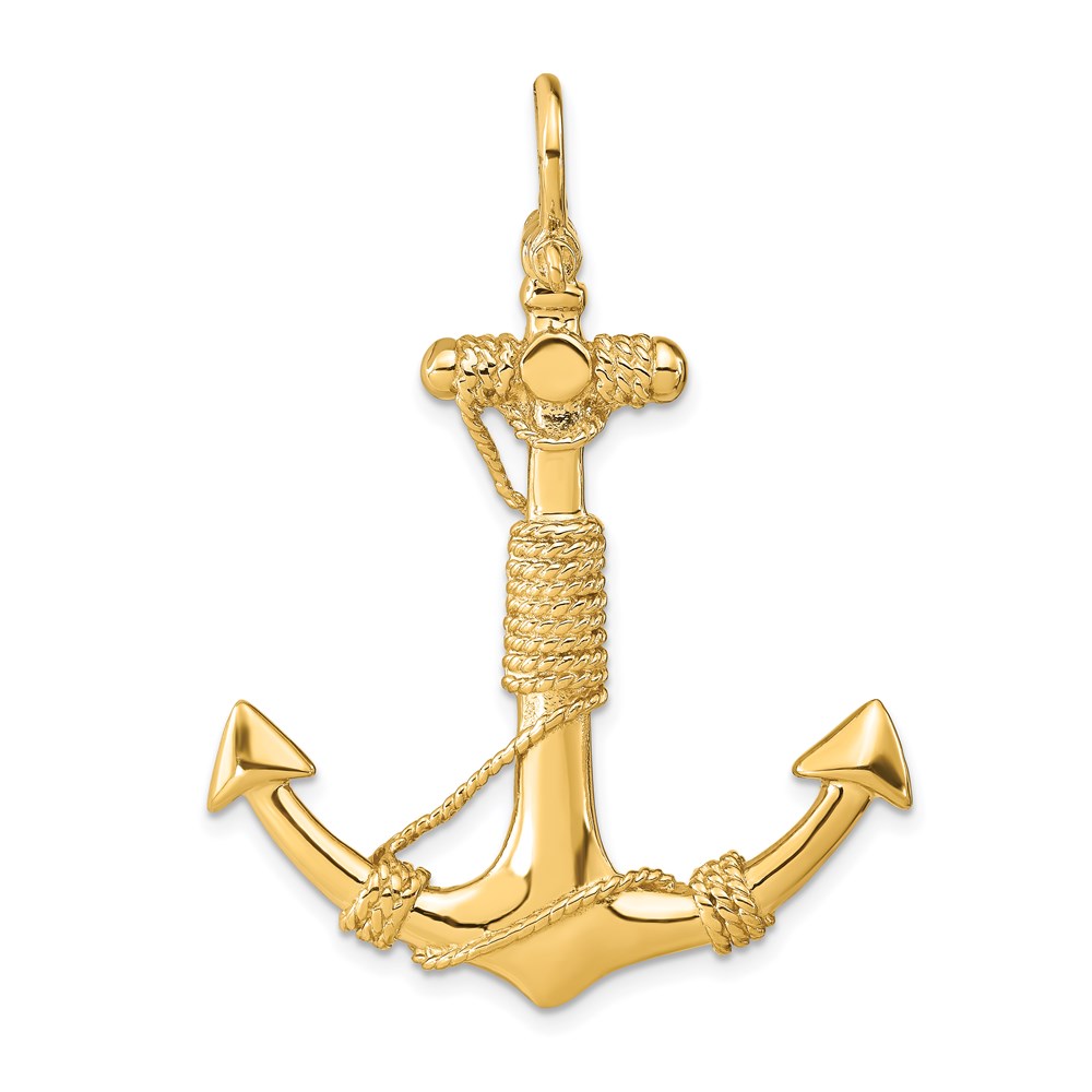 D4166.jpg 14K Large 3-D Solid Anchor with Wrapped Rope Pendant - Image 1