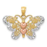 14k Two-tone with White Rhodium Butterfly with Hearts Pendant