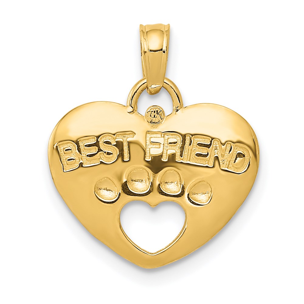 D4229.jpg 14K BEST FRIEND on Heart with Cut-Out Paw Print Pendant - Image 1