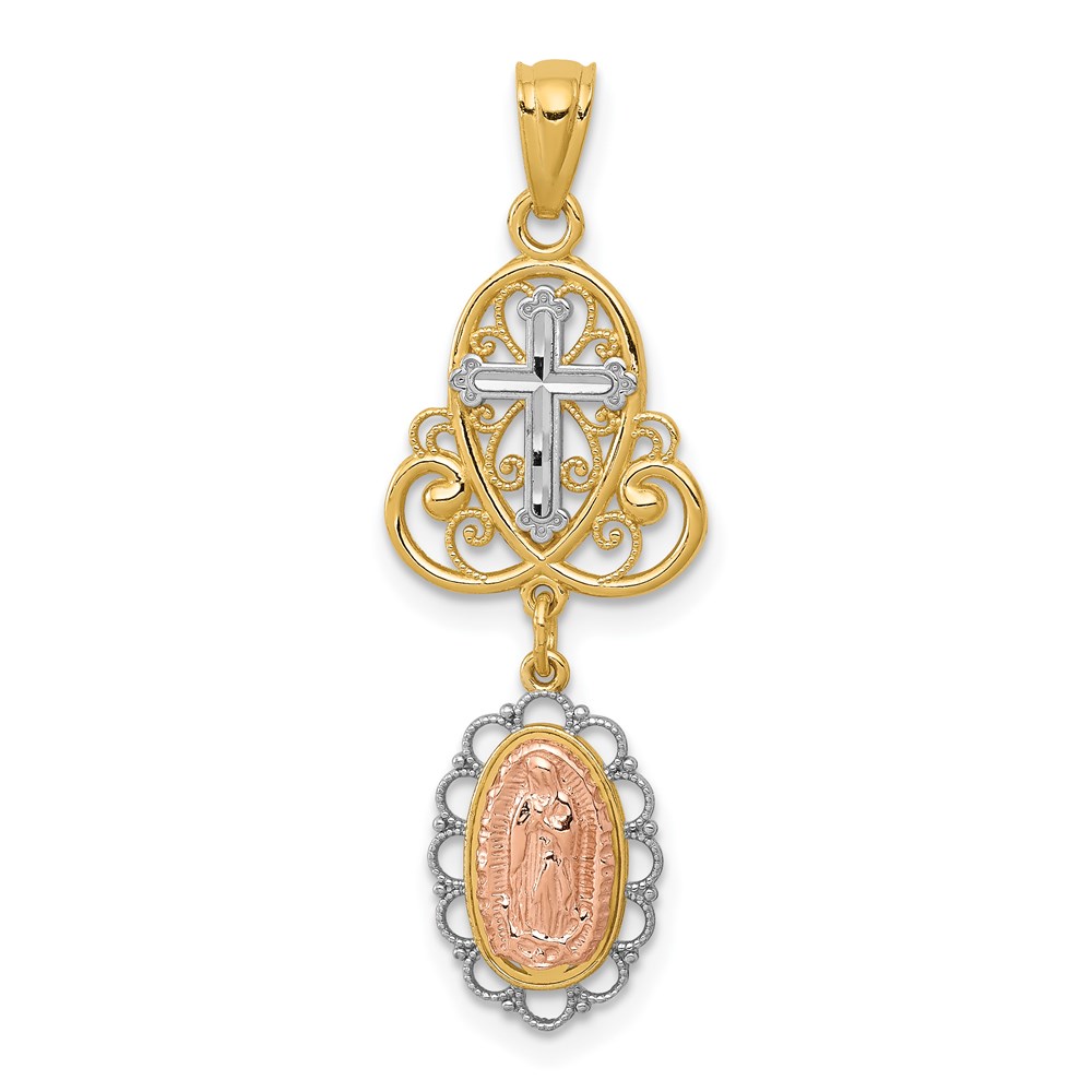D4349.jpg 14K Two-Tone with White Rhodium Our Lady of Guadalupe and Cross Pendant - Image 1