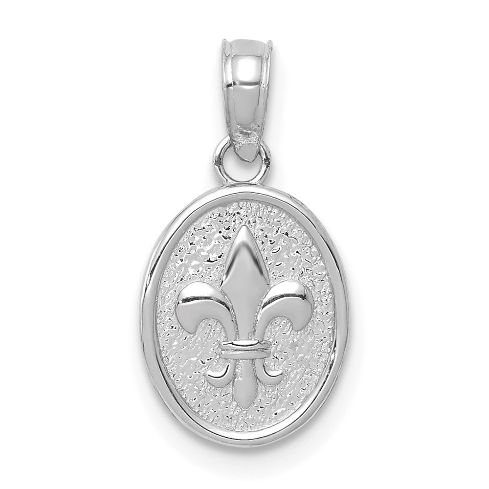 D4369W.jpg 14K White Gold Mini Fleur de Lis Oval Charm - Image 1