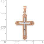 14K Rose Gold and White Rhodium Diamond-Cut Fleur de Lis Cross Pendant - Image 3