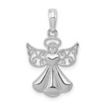14K White Gold Polished and Textured Guardian Angel with Heart Pendant