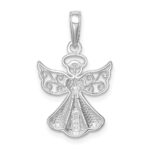 14K White Gold Polished and Textured Guardian Angel with Heart Pendant - Image 3