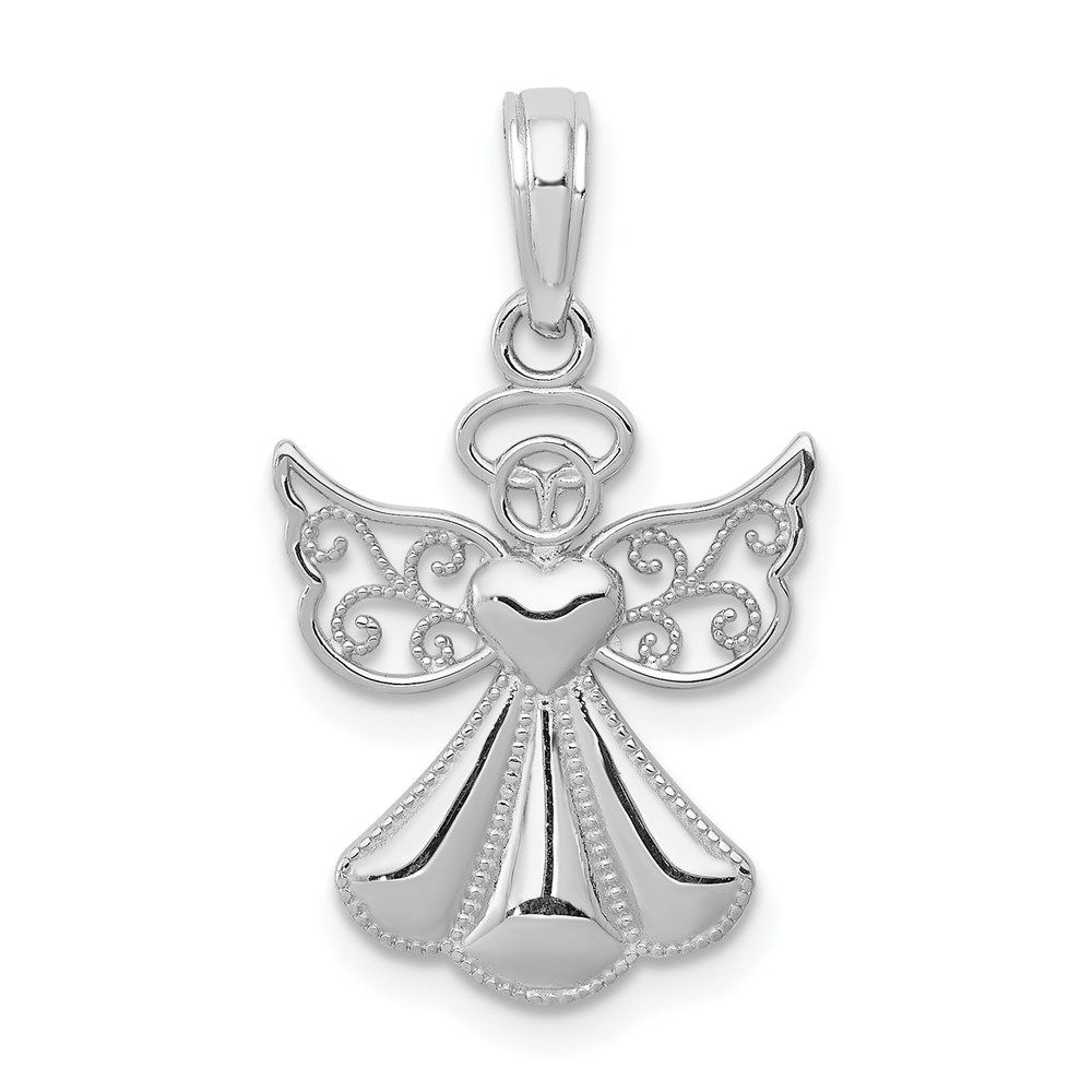 D4420W.jpg 14K White Gold Polished and Textured Guardian Angel with Heart Pendant - Image 1