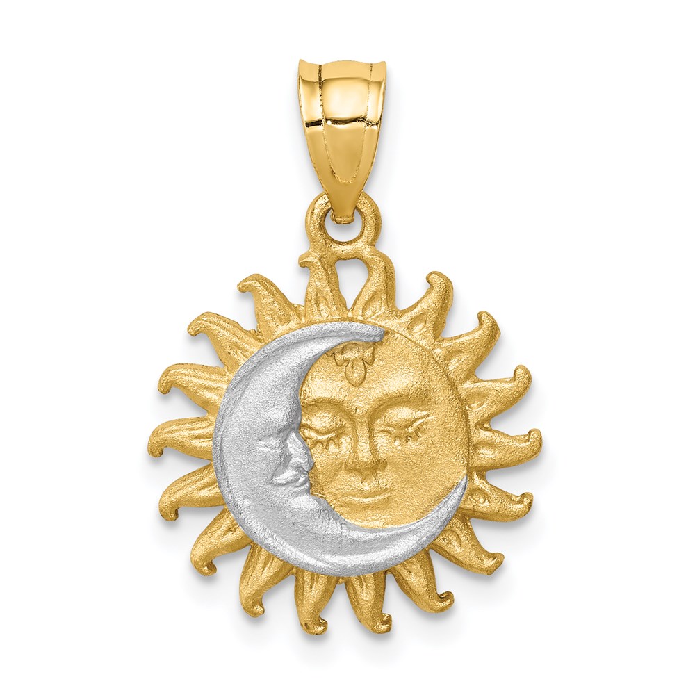 D4447.jpg 14K and White Rhodium Brushed Sun and Moon Pendant - Image 1