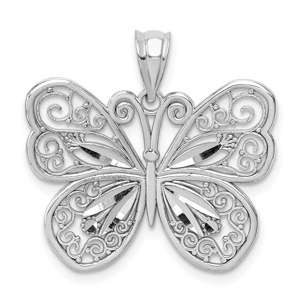 D4468.jpg 14K White Gold Polished Diamond-cut Butterfly Pendant - Image 1