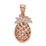 14K Rose Gold Polished and Diamond-cut 3-D Pineapple Pendant - Image 3