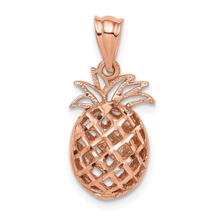 14K Rose Gold Polished and Diamond-cut 3-D Pineapple Pendant