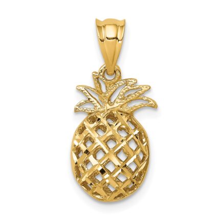 14K Polished and Diamond-cut 3-D Pineapple Pendant