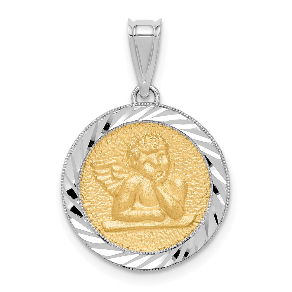 D4546.jpg 14K Two-tone Polished and Diamond-cut Bezel Angel Round Pendant - Image 1