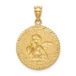 14K Brushed Angel Round Pendant - Image 3