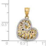 14K Two-tone Polished and Diamond-cut Hollow Heart Pendant - Image 4