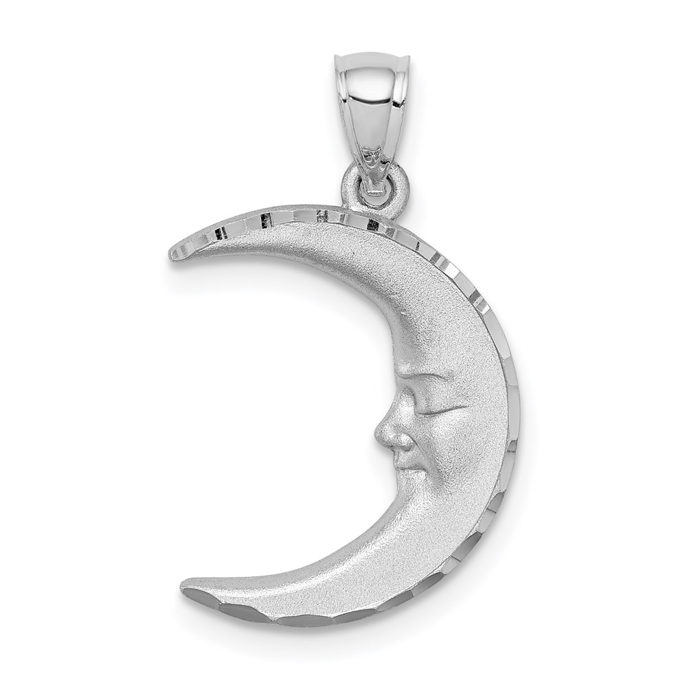 D4587.jpg 14k White Gold Satin Diamond-cut Moon Pendant - Image 1