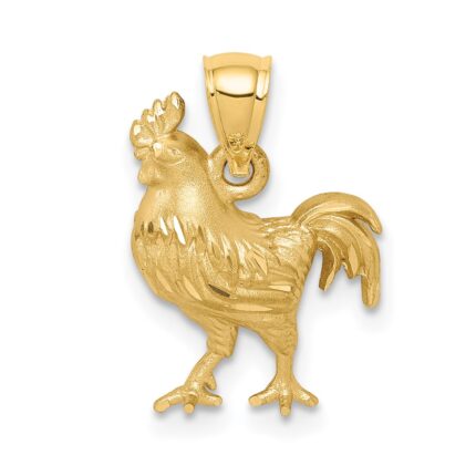 14k Satin Diamond-cut Rooster Pendant