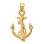 14K Brushed Diamond-cut Anchor with Rope Pendant