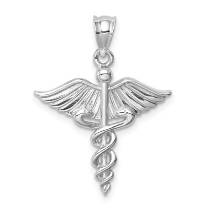 14K White Polished 3-D Caduceus Medical Pendant