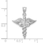 14K White Polished 3-D Caduceus Medical Pendant - Image 3