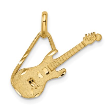 14K Brushed and Diamond-cut Electric Guitar Pendant