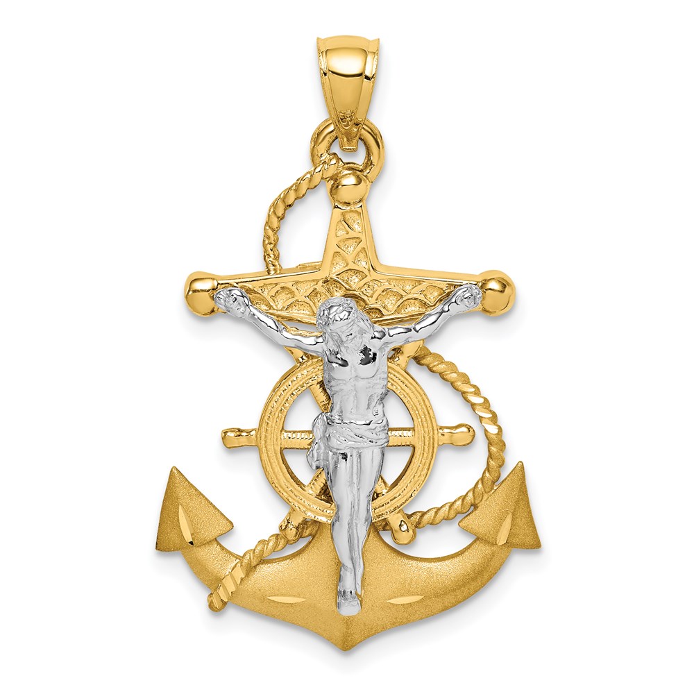 D4668.jpg 14K Two-tone Polished and Satin Diamond-cut Mariner Crucifix Pendant - Image 1