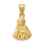 14K Brushed Diamond-Cut Solid Jesus Pendant