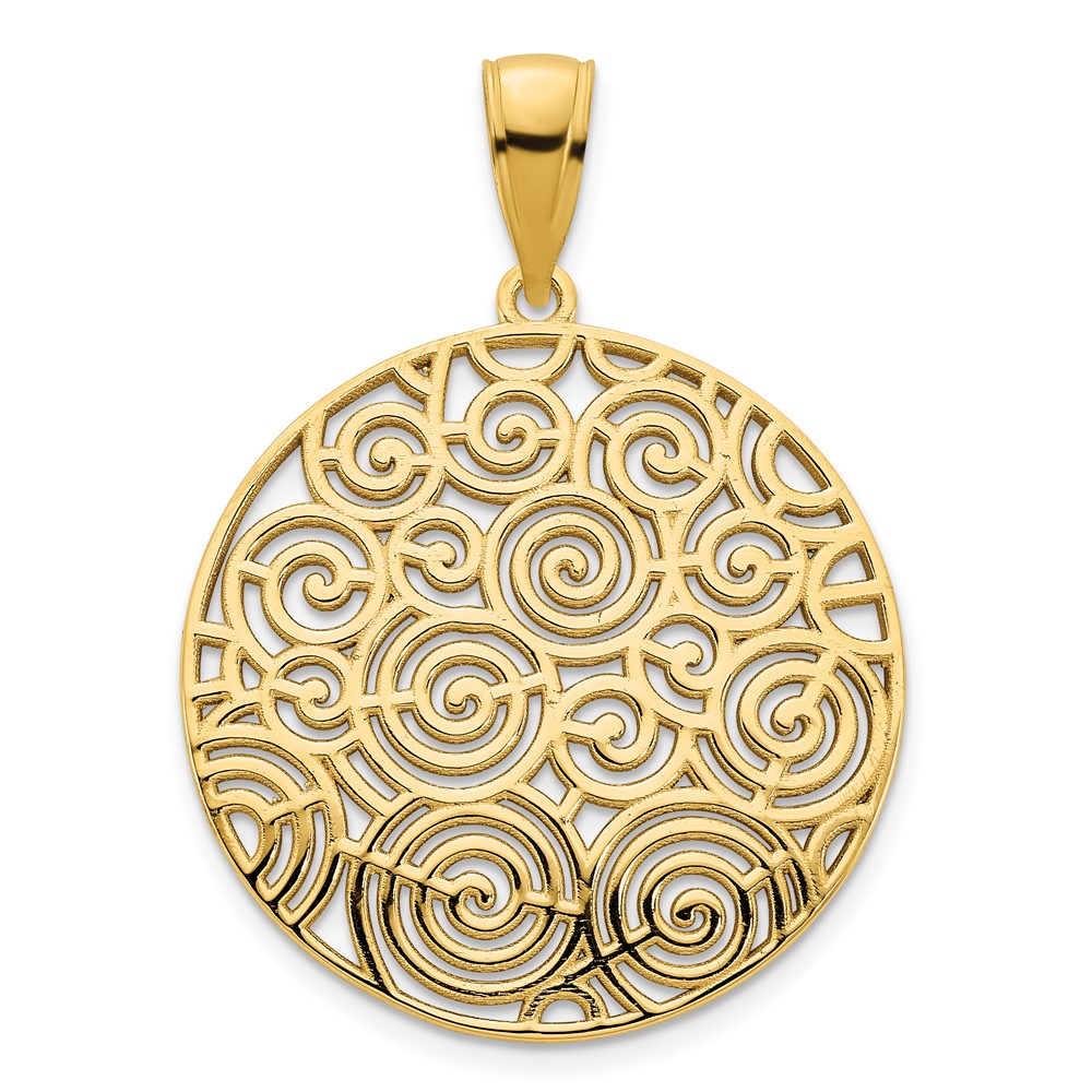 D5042.jpg 14k Fancy Filigree Swirl Disc Pendant - Image 1