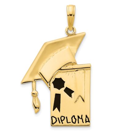 14k Black Epoxy Graduation Cap and DIPLOMA Pendant