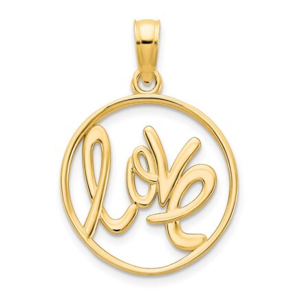 14k Polished LOVE in Circle Charm