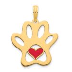 14k Red Epoxy Paw Print with Heart Pendant