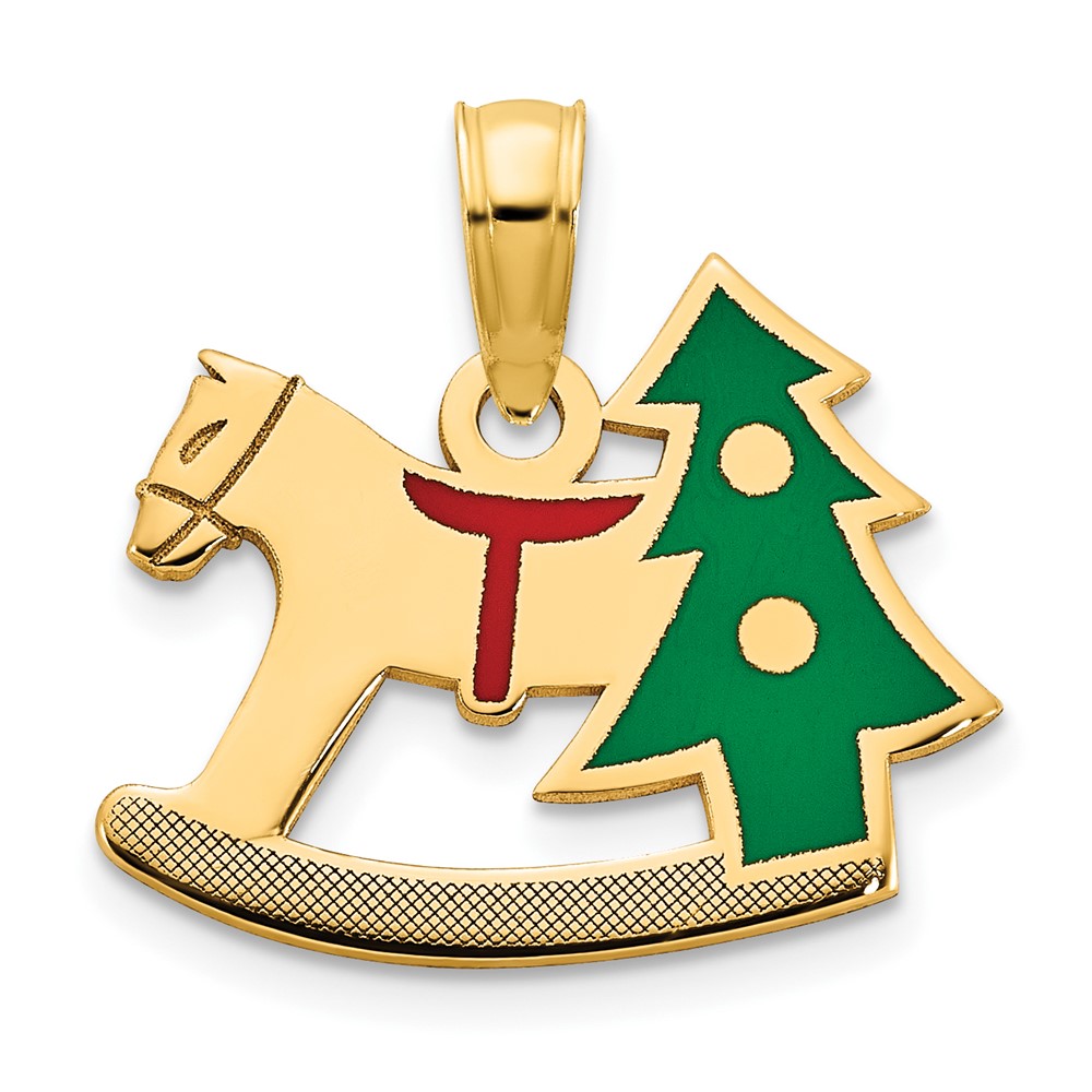 D5250.jpg 14k Polished Epoxy Rocking Horse with Christmas Tree Pendant - Image 1