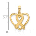 14K Polished Awareness Ribbon and Heart Charm - Image 3