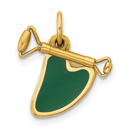 14k Fancy Green Enameled Gua Sha with Facial Roller Charm