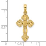 14K Polished Textured Fleur de Lis Cross Pendant - Image 4