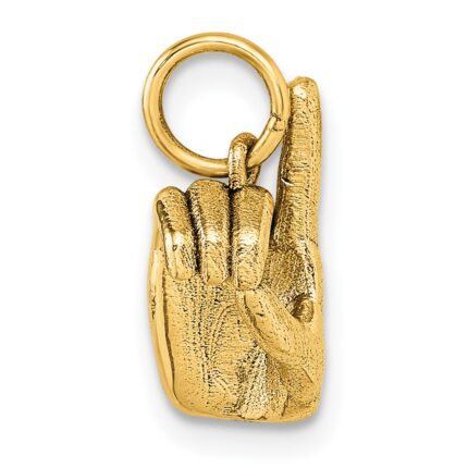 14K American Sign Language Alphabet Fingerspelling Sign D Pendant