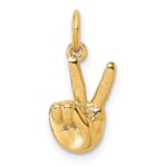 14K American Sign Language Alphabet Fingerspelling Sign V Pendant